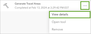 View details in the options menu for Generate Travel Areas