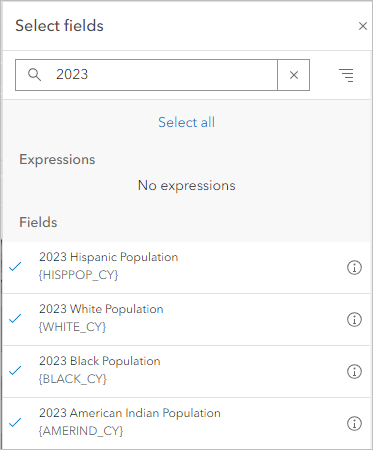 Race and ethnicity fields in the Select fields window