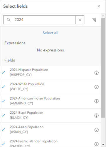 Race and ethnicity fields in the Select fields window