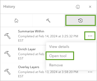 Open tool in the options for Summarize Within in the History pane