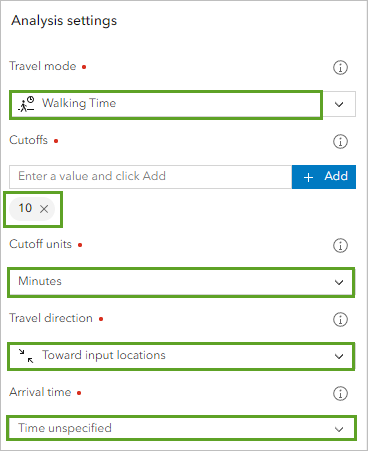 Analysis settings section parameters