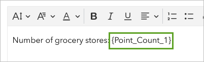 The dynamic text code for the Count of Points field showing the number of grocery stores in each ward.