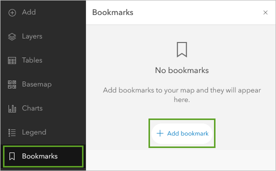 Add bookmark in the Bookmarks pane