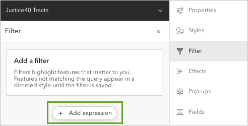 Add expression button in the Filter pane