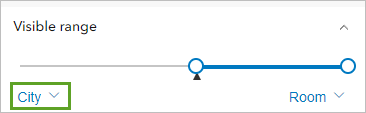 Maximum visible range set to City in the Properties pane.