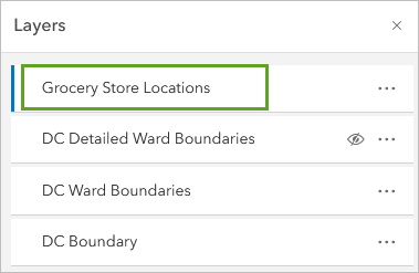 The Grocery Store Locations layer selected in the Layers pane.