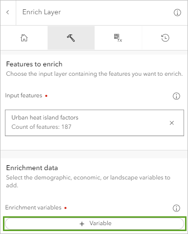 Variable button on the Enrich Layer tool pane