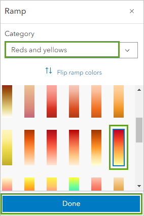 Orange 4 color ramp in the Reds and yellows Category in the Ramp window