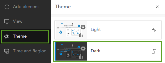 Dark theme in the Theme pane