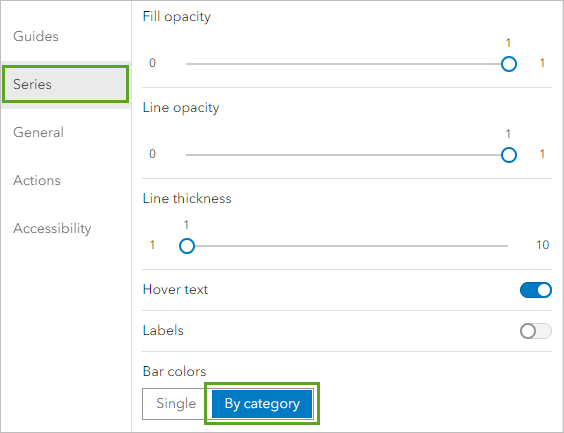 Bar colors set to By category on the Series tab