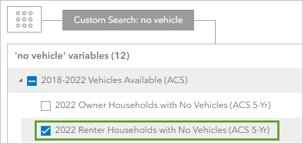 Renters with No Vehicles variable checked in the Data Browser