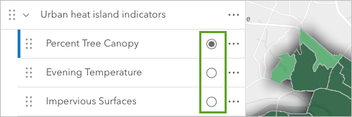 Percent Tree Canopy layer selected in the group layer