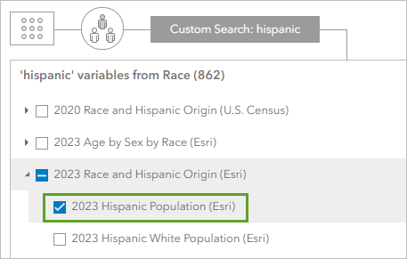 Hispanic Population (Esri) variable checked in the Data Browser