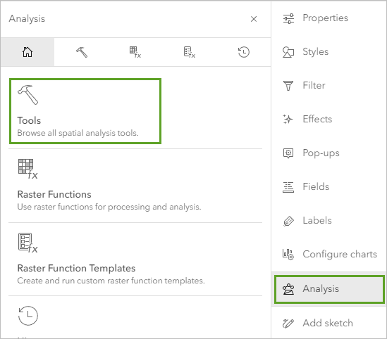 Tools on the Analysis pane