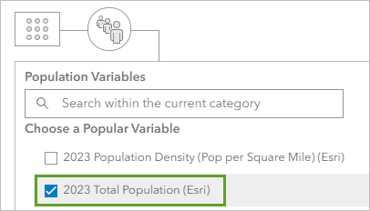 Total Population variable checked in the Data Browser