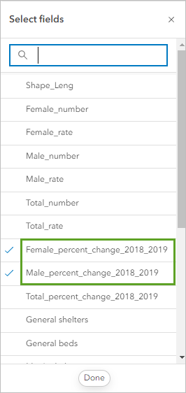 Select female and male percent change fields.
