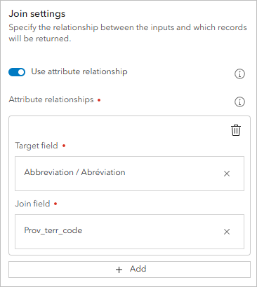 Target field and Join field parameters