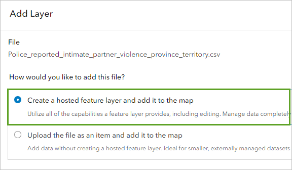 Create hosted feature layer option
