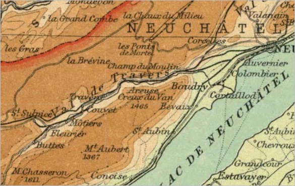 Map with elevation drawn and colored with contour lines