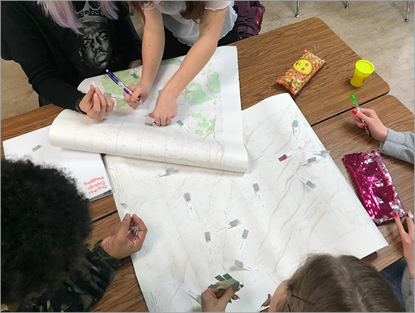 Students labeling landforms on topographic maps