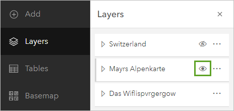 Mayr's Alpenkarte layer in the Contents pane