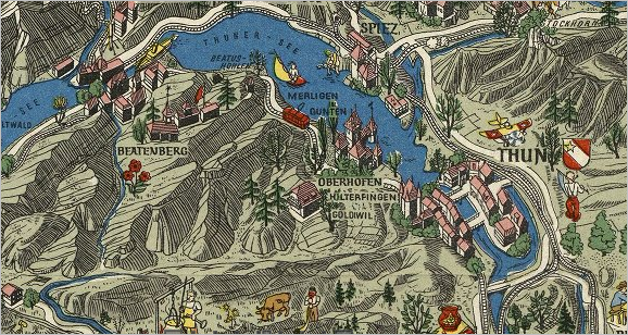 Map with terrain drawn pictorially