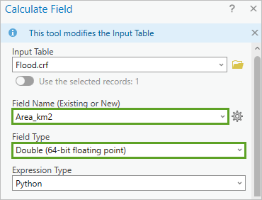 Calculate Field window