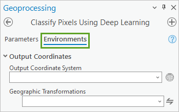 Environments tab for the Classify Pixels Using Deep Learning tool