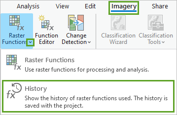 Open the Raster Functions History