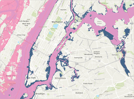 Hurricane Sandy flood overlaid on top of the 3-meter storm surge layer