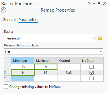 Change the parameters in the Remap pane.