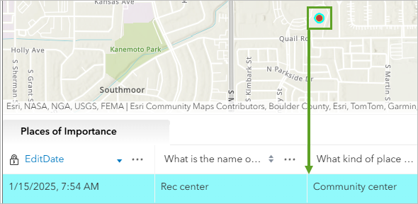 Clicking a point on the map highlights the corresponding record in the Attribute table.