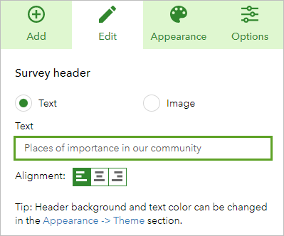 Edit the Survey header.