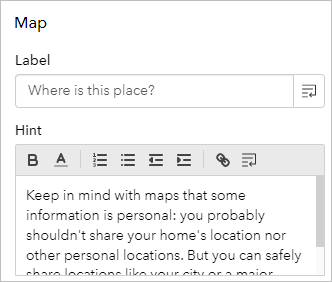 Add the map question label and hint.
