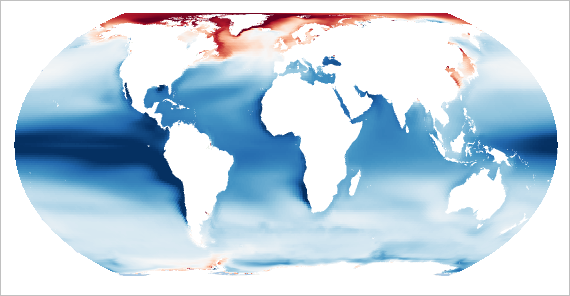 Map of changes in pH in blue and red