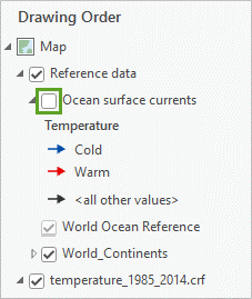Ocean surface currents layer turned off in the Contents pane