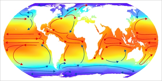 Map with temperature and ocean currents