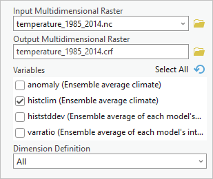 Subset Multidimensional Raster tool parameters