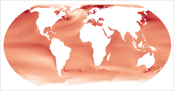 Map of temperature increases in red
