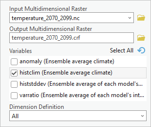Subset Multidimensional Raster tool parameters