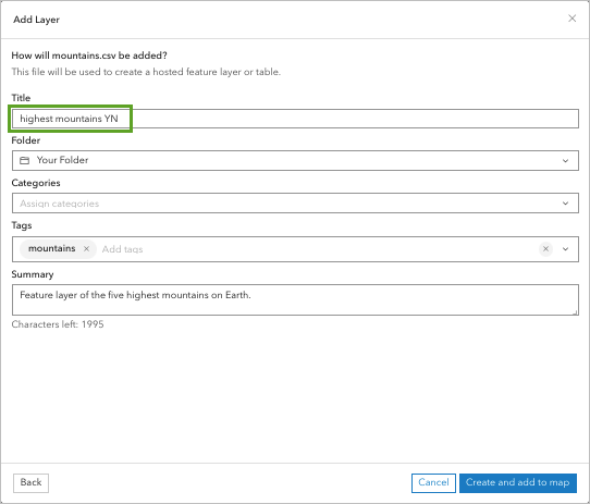 Parameters to name the hosted feature layer