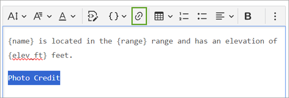 Link button and text Photo Credit highlighted
