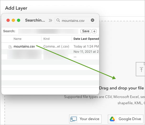 Drag mountains.csv to the drop area.