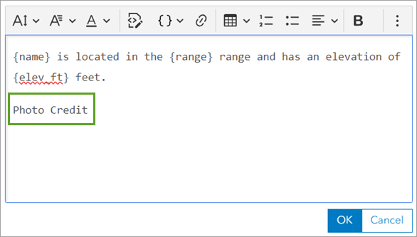 Photo Credit text added to text editor