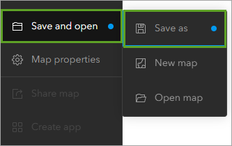 Save as on the Save and open menu