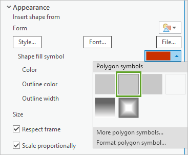 Solid fill with outline (0.5 pt) option