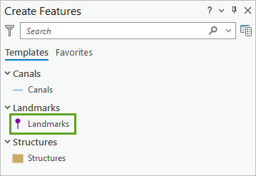 Landmarks symbol in the Create Features pane