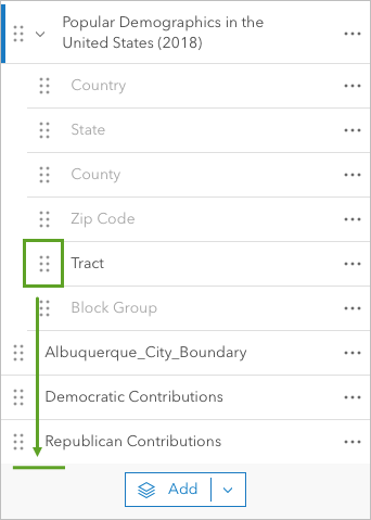 Tract layer dragged below the Republican Contributions layer in the Layers pane