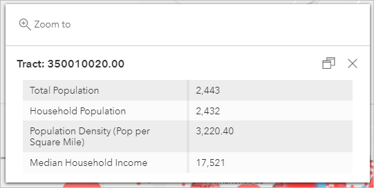 Median Household Income field added to the pop-up preview
