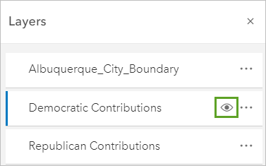 Visibility button for the Democratic Contributions layer
